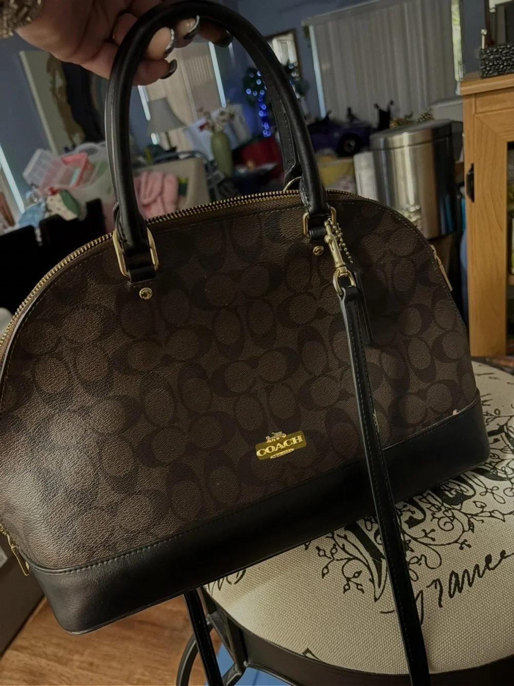 Coach Brown and Black Dome Satchel with Gold Hardware